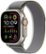 Front. Apple - Apple Watch Ultra 2 GPS + Cellular 49mm Titanium Case with Green/Gray Trail Loop  (Medium/Large) - Titanium.