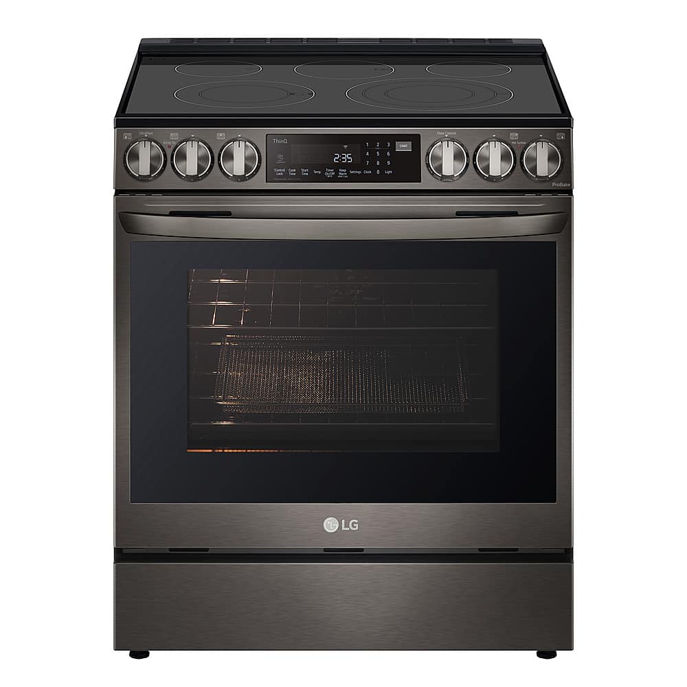 LG - 6.3 Cu. Ft. Smart Slide-In Electric True Convection Range with EasyClean and Air Fry - Black Stainless Steel - Front_Zoom