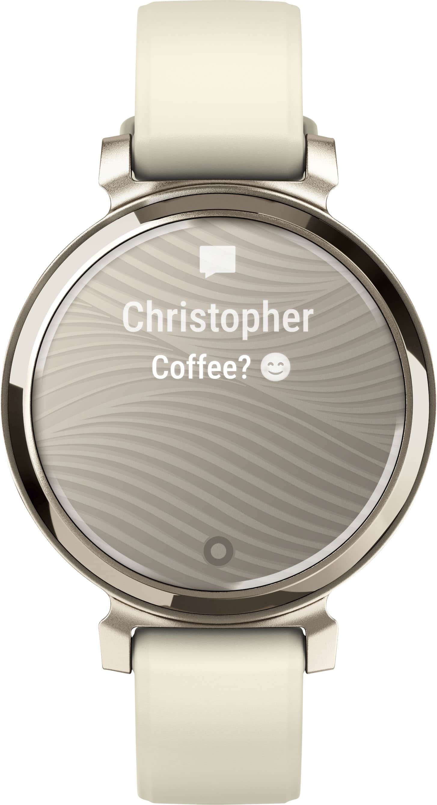 Angle. Garmin - Lily 2 Smartwatch 34 mm Anodized Aluminum - Cream Gold with Coconut Silicone Band.