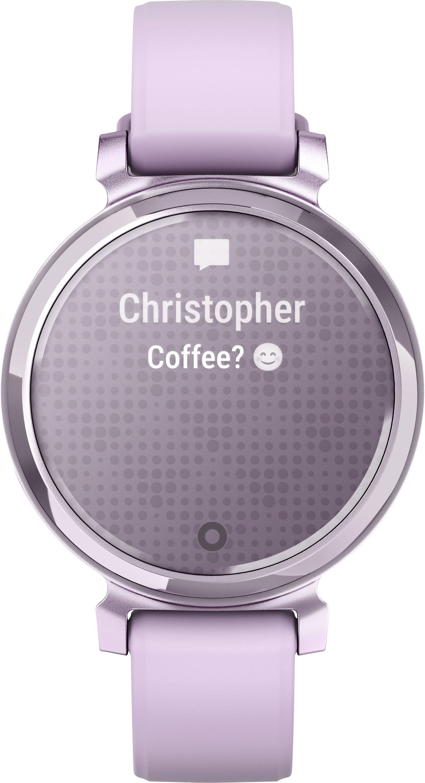 Angle. Garmin - Lily 2 Smartwatch 34 mm Anodized Aluminum - Metallic Lilac with Lilac Silicone Band.