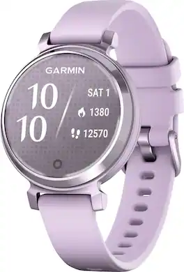 Garmin - Lily 2 Smartwatch 34 mm Anodized Aluminum - Metallic Lilac with Lilac Silicone Band - (2024)
