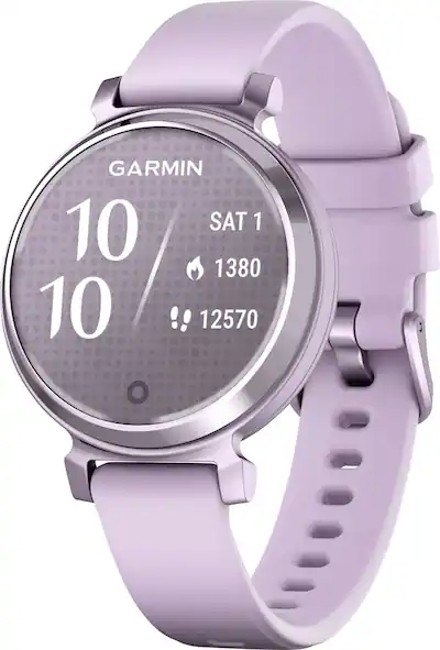 Garmin Lily Smartwatch 34 mm Anodized Aluminum Metallic Lilac with Lilac Silicone Band (2024)