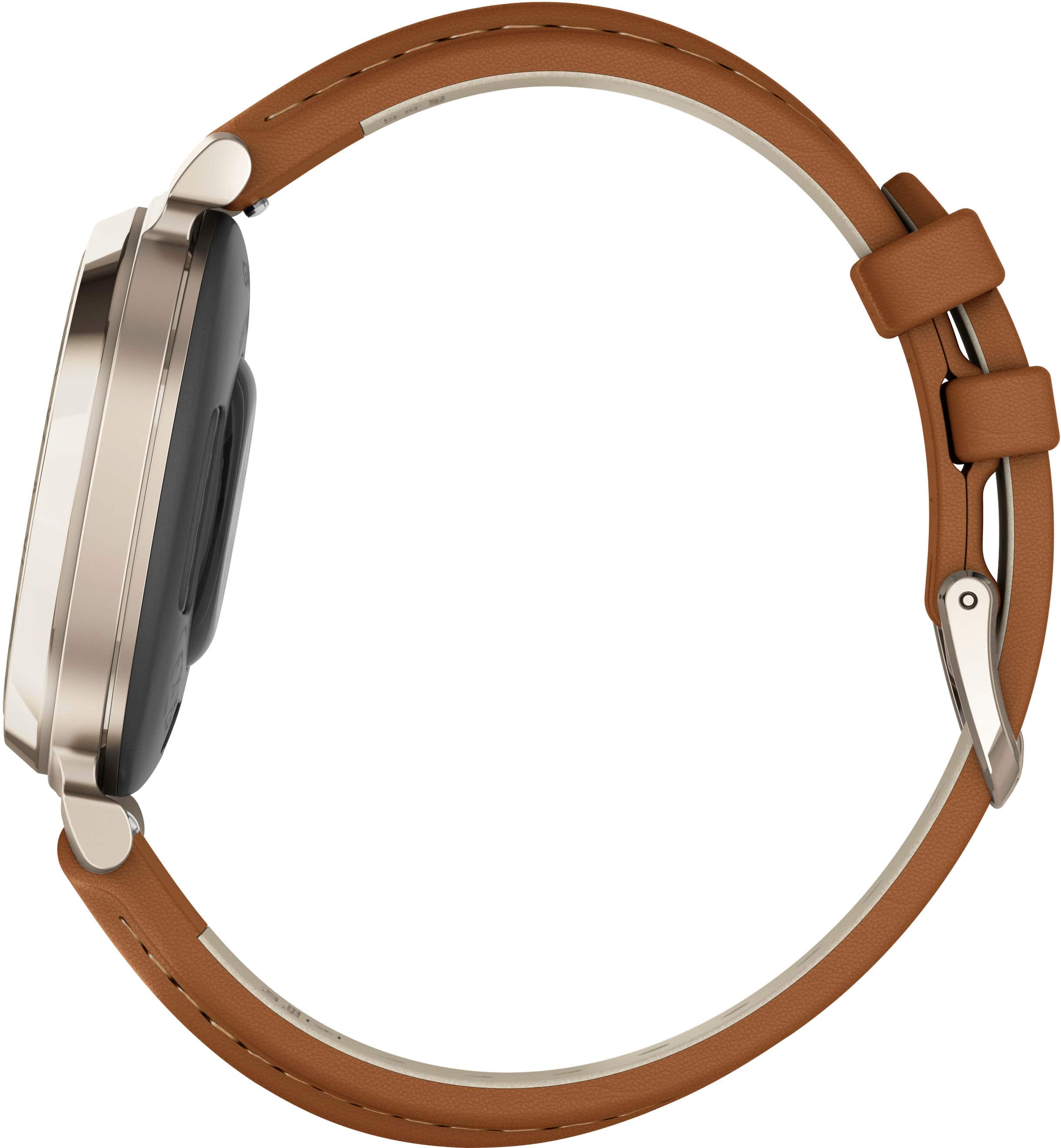 Alt View 2. Garmin - Lily 2 Classic Smartwatch 34 mm Anodized Aluminum - Cream Gold with Tan Leather Band.