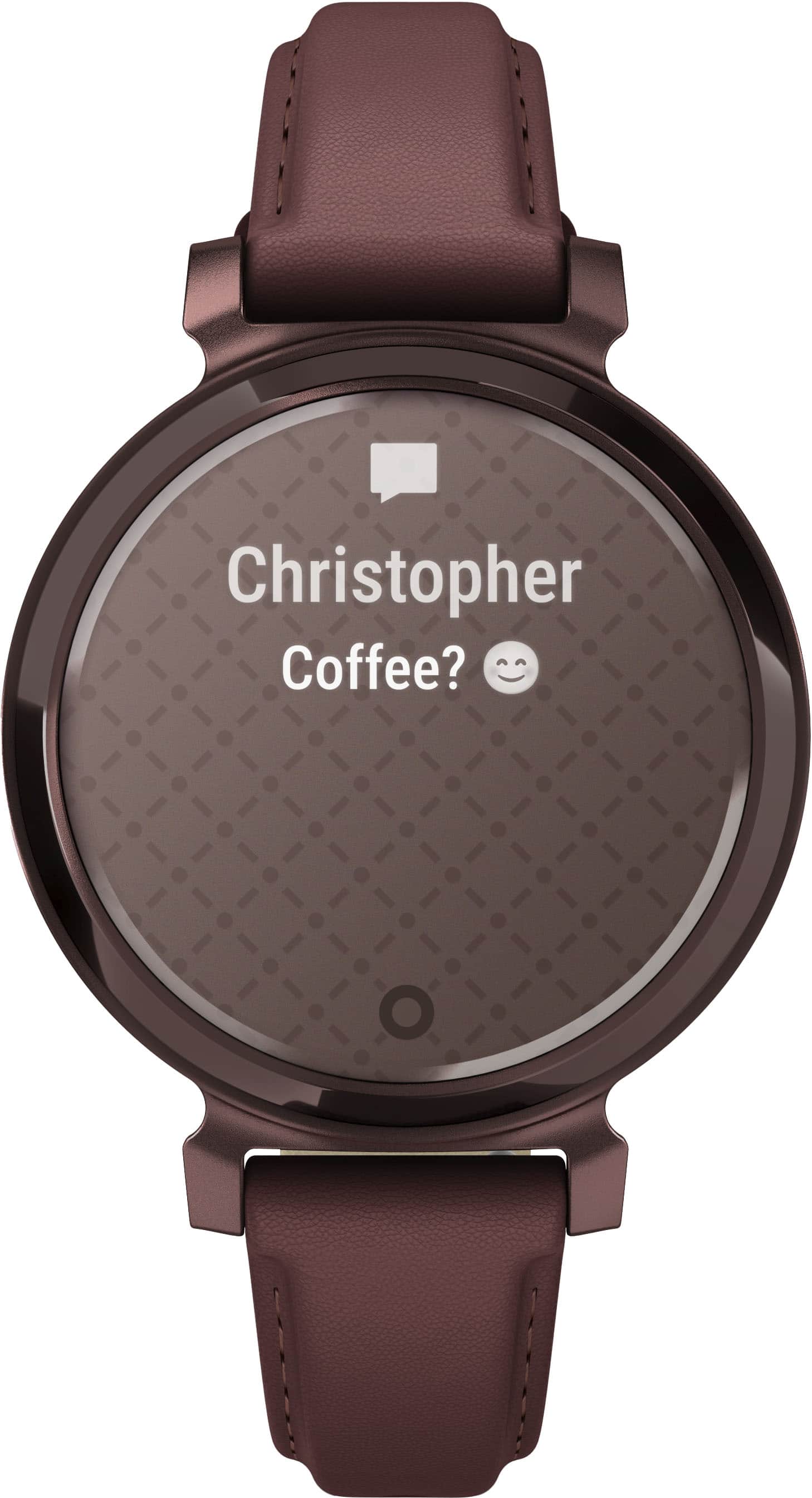 Angle. Garmin - Lily 2 Classic Smartwatch 34 mm Anodized Aluminum - Dark Bronze with Mulberry Leather Band.