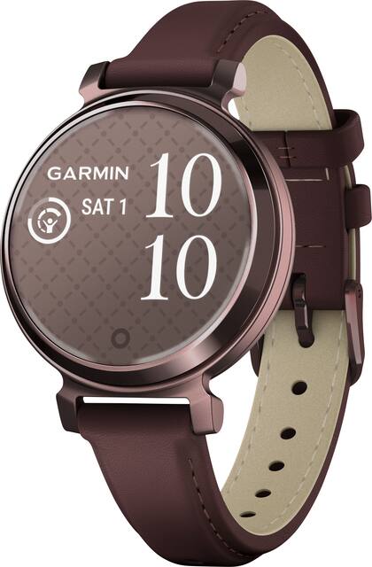 Garmin - Lily 2 Classic Smartwatch 34 mm Anodized Aluminum - Dark Bronze with Mulberry Leather Band - (2024)