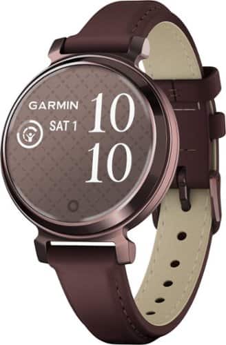Garmin - Lily 2 Classic Smartwatch 34 mm Anodized Aluminum - Dark Bronze with Mulberry Leather Band - (2024)