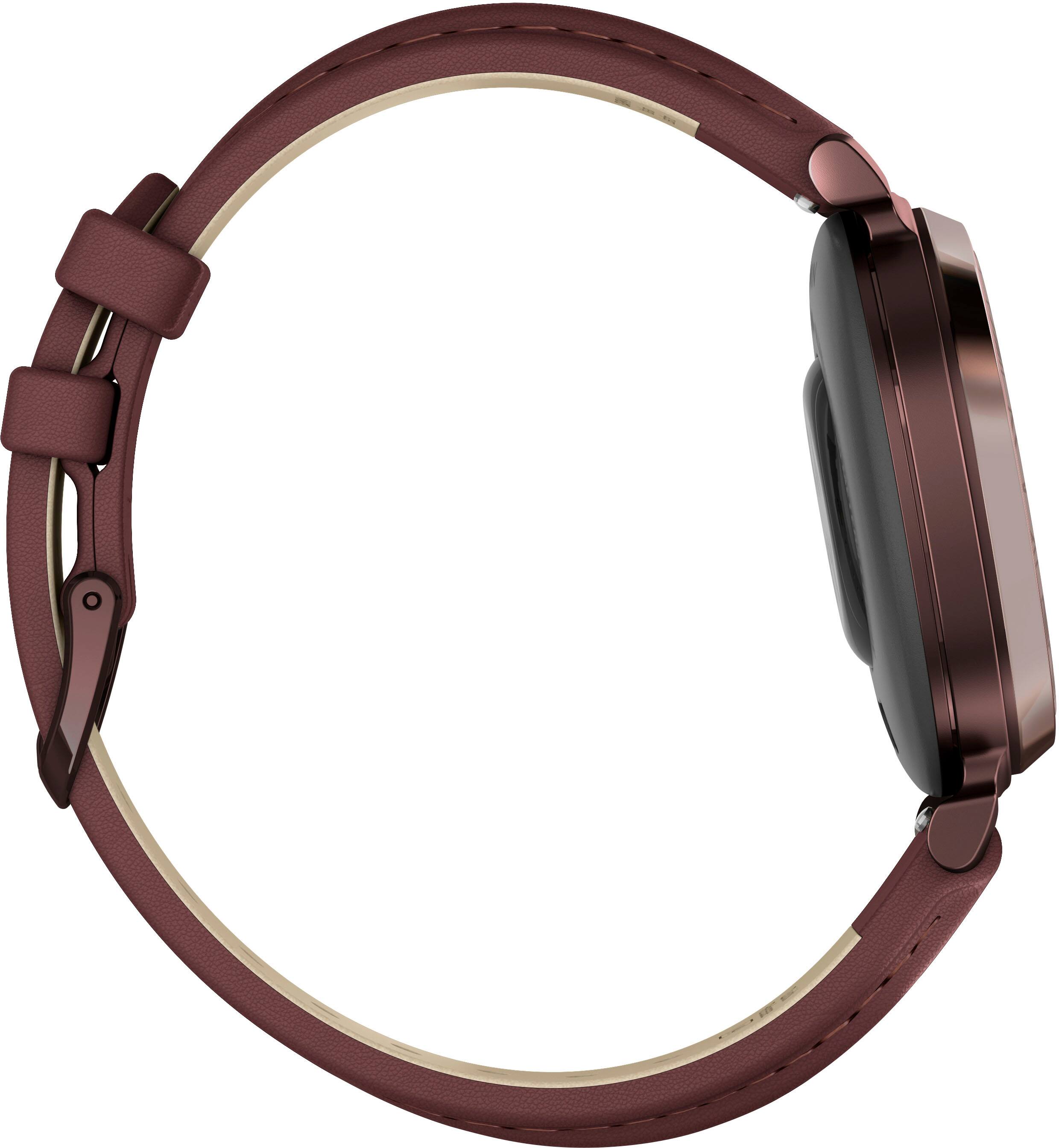 Alt View 1. Garmin - Lily 2 Classic Smartwatch 34 mm Anodized Aluminum - Dark Bronze with Mulberry Leather Band.