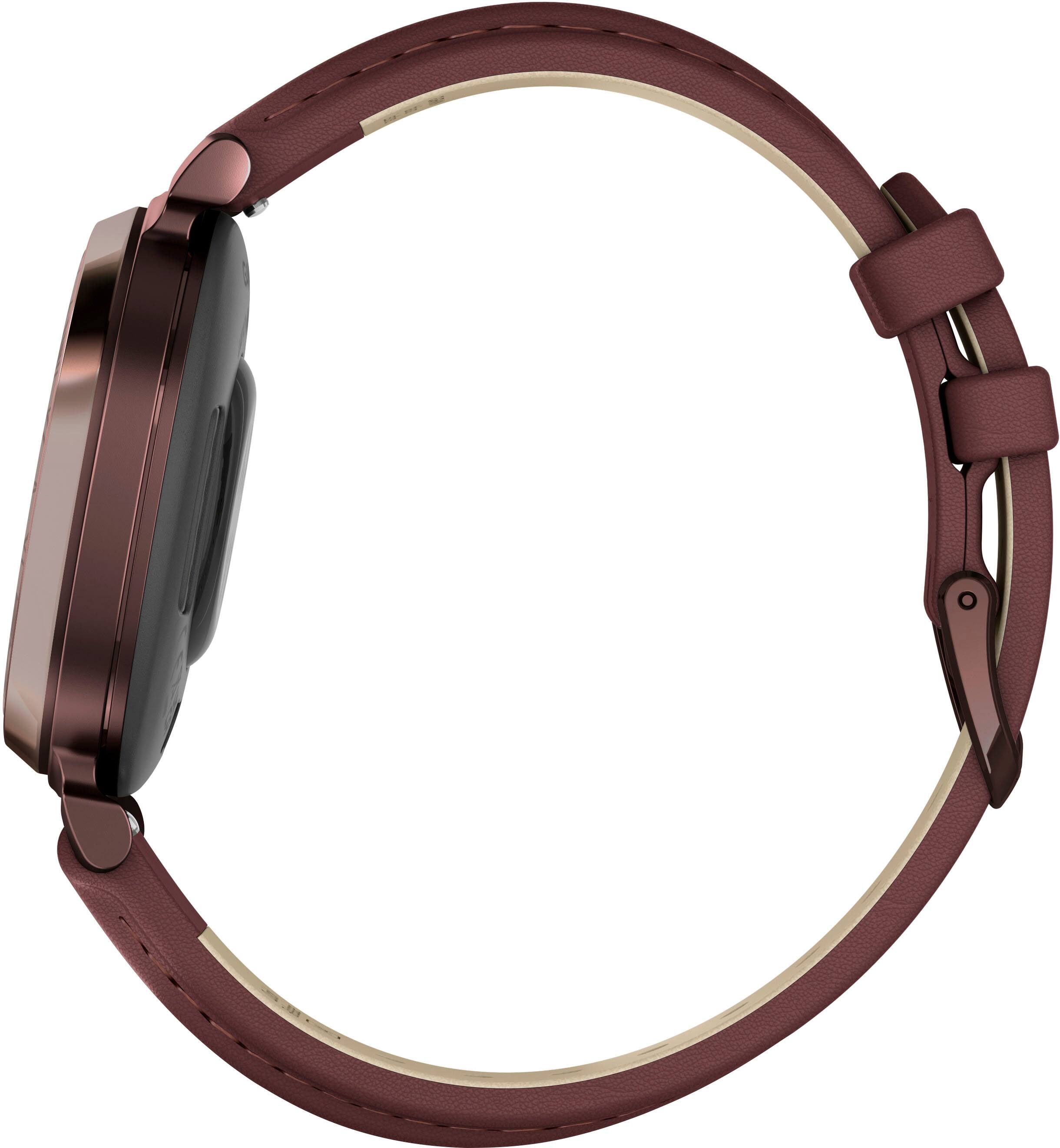 Alt View 2. Garmin - Lily 2 Classic Smartwatch 34 mm Anodized Aluminum - Dark Bronze with Mulberry Leather Band.