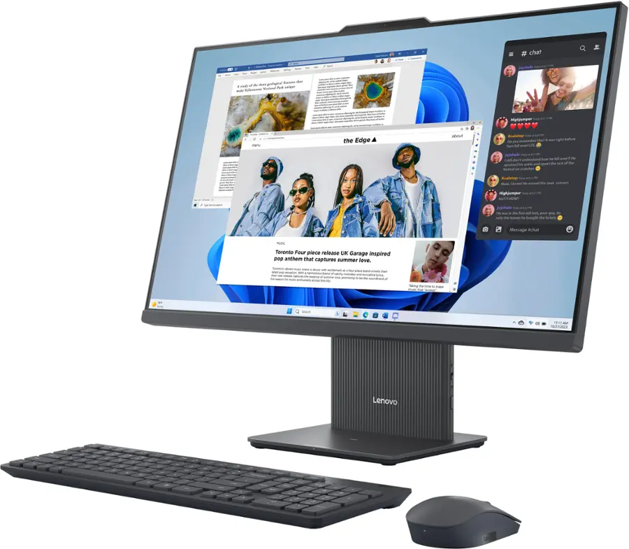 Left. Lenovo - IdeaCentre AIO 27" FHD IPS LCD Touch-Screen All-In-One - AMD Ryzen 5 7535HS - 8GB Memory - 512GB SSD - Grey.