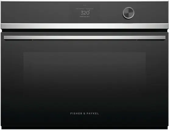 Front. Fisher & Paykel - 24" Built-in Single Electric Convection Speed Wall Oven - Black.
