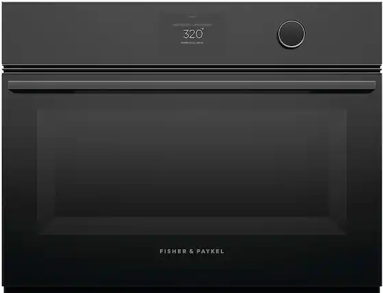 Front. Fisher & Paykel - 24" Built-in Single Electric Convection Speed Wall Oven - Black.