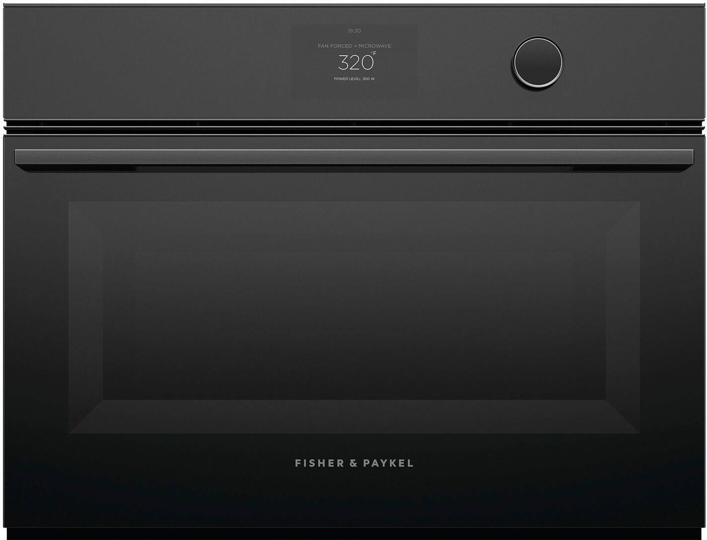 Front. Fisher & Paykel - 24" Built-in Single Electric Convection Speed Wall Oven - Black.