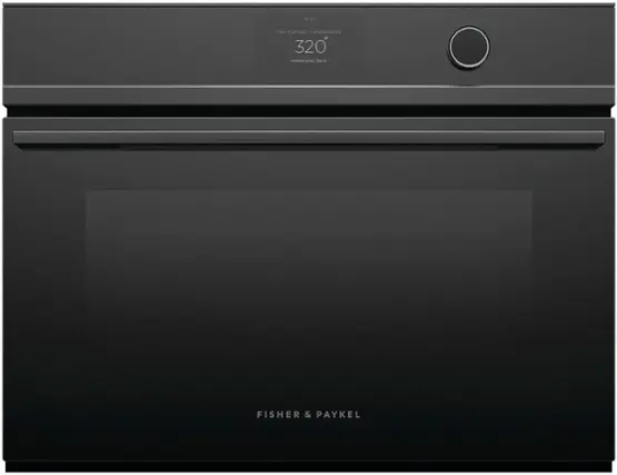Front. Fisher & Paykel - 24" Built-in Single Electric Convection Speed Wall Oven - Black.
