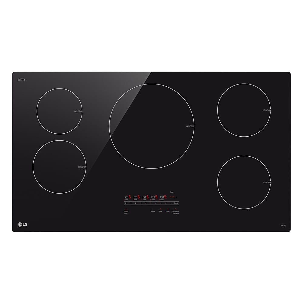 Front. LG - 36" Built-in Electric Induction Cooktop with 5 Elements and UltraHeat 4.3kW Power Element - Black Ceramic.