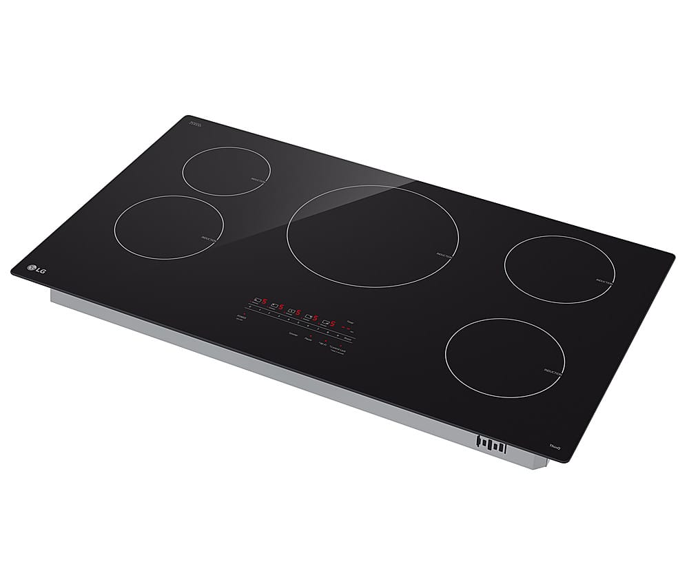 Left. LG - 36" Built-in Electric Induction Cooktop with 5 Elements and UltraHeat 4.3kW Power Element - Black Ceramic.