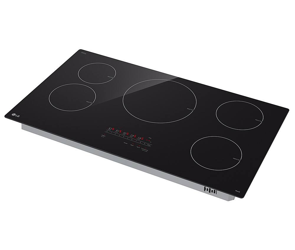 Left. LG - 36" Built-in Electric Induction Cooktop with 5 Elements and UltraHeat 4.3kW Power Element - Black Ceramic.