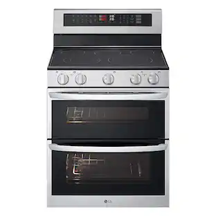 The image features a stainless steel LG oven with a digital display. The oven has a black door and a silver finish. The display shows the time and temperature, which are currently set at 2:35 and 35 degrees, respectively.