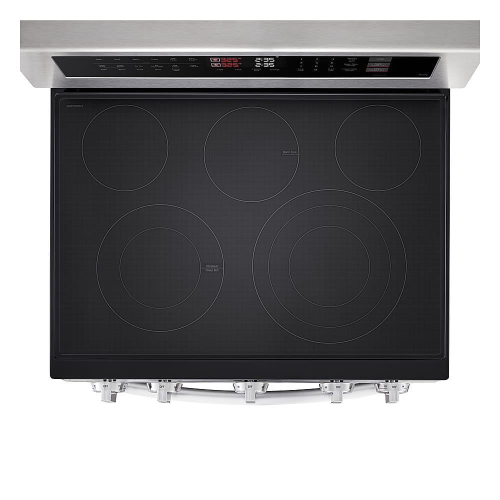 The image features a stainless steel stove with a black glass top. The stove has a digital display and a timer, which can be used for cooking purposes. The stove is equipped with a range of burners, including a center burner, a back burner, and a front burner. The stove is designed for efficient cooking and is likely to be a popular choice for home kitchens.