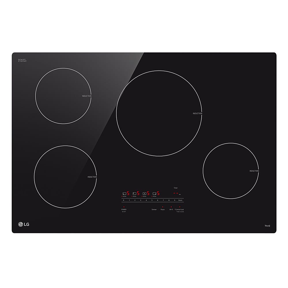 Front. LG - 30" Built-in Electric Induction Smart Cooktop with 4 Elements and UltraHeat 4.3kW Power Element - Black Ceramic.