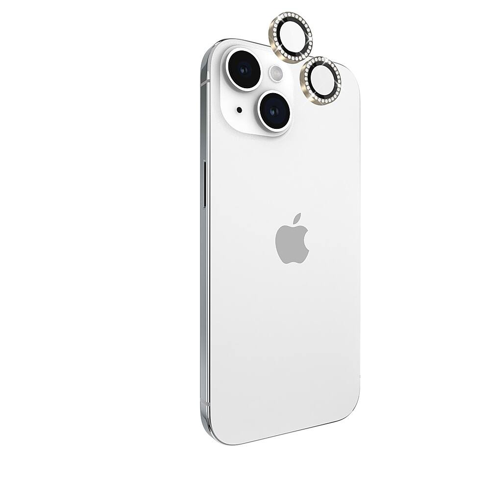 Left. kate spade new york - Aluminum Ring Lens Protectors for Apple iPhone 15 and 15 Plus - Set in Stone Gold.