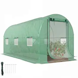 PULUZ - Hoop House Greenhouse, Walk-in Tunnel Greenhouse with 2 Support Rods, Zippered Roll-up Mesh Door, 14.6 feetx6.5 feetx6.6 - Green
