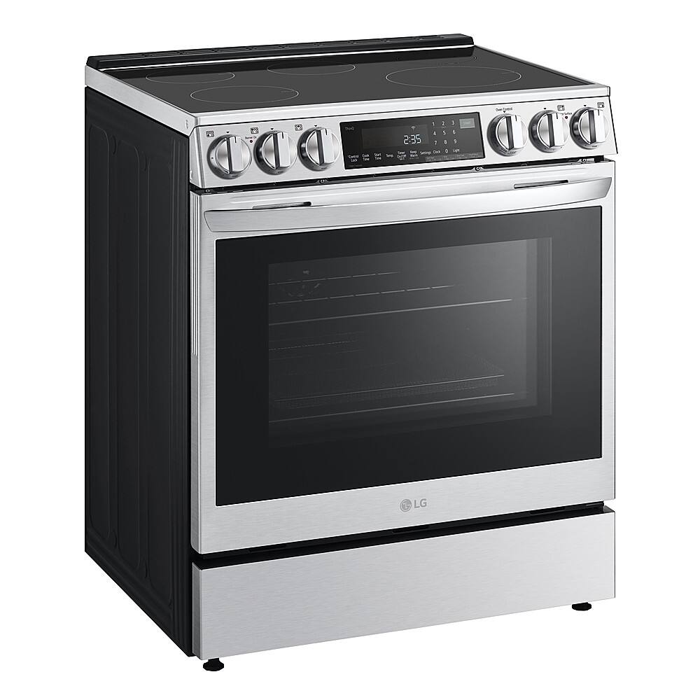 Left. LG - 6.3 Cu. Ft. Slide-In Electric Induction True Convection Range with EasyClean and Air Fry - PrintProof Stainless Steel.