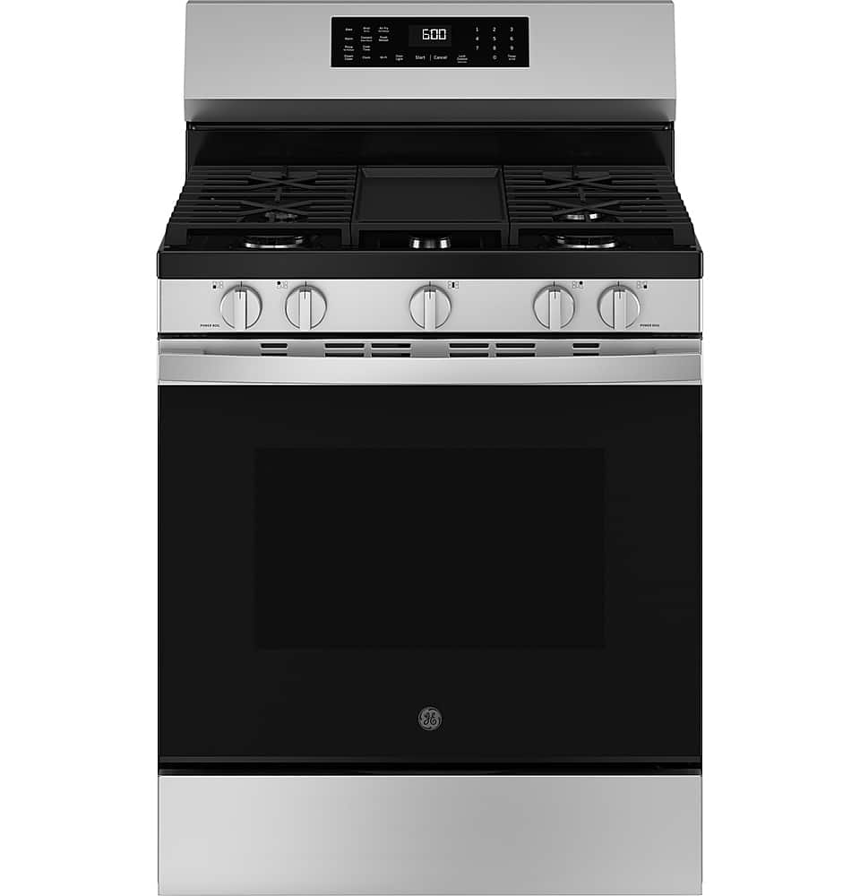 GE - 5.3 Cu. Ft. Freestanding Gas Convection Range with Steam Cleaning and EasyWash Oven Tray - Stainless Steel - Front_Zoom
