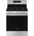 GE - 30 in. Wide 5 Burners 5.3 Cu. Ft. Freestanding Gas Convection Range with Steam Cleaning and EasyWash Oven Tray - Stainless Steel