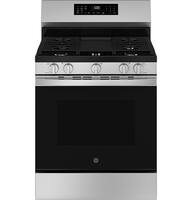 GE - 30 in. Wide 5 Burners 5.3 Cu. Ft. Freestanding Gas Convection Range with Steam Cleaning and EasyWash Oven Tray - Stainless Steel - Front_Zoom