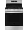 GE - 30 in. Wide 5 Burners 5.3 Cu. Ft. Freestanding Gas Convection Range with Steam Cleaning and EasyWash Oven Tray - Stainless Steel