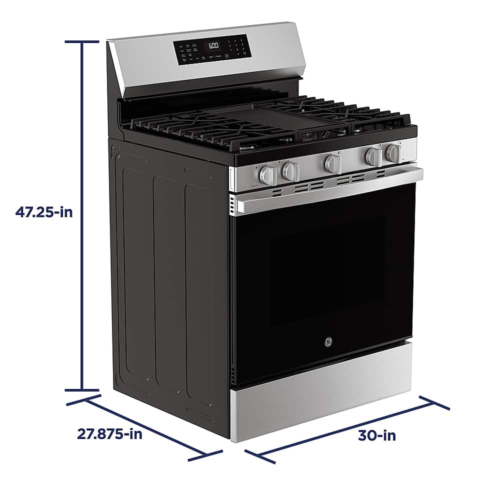 Alt View 18. GE - 5.3 Cu. Ft. Freestanding Gas Convection Range with Steam Cleaning and EasyWash Oven Tray - Stainless Steel.