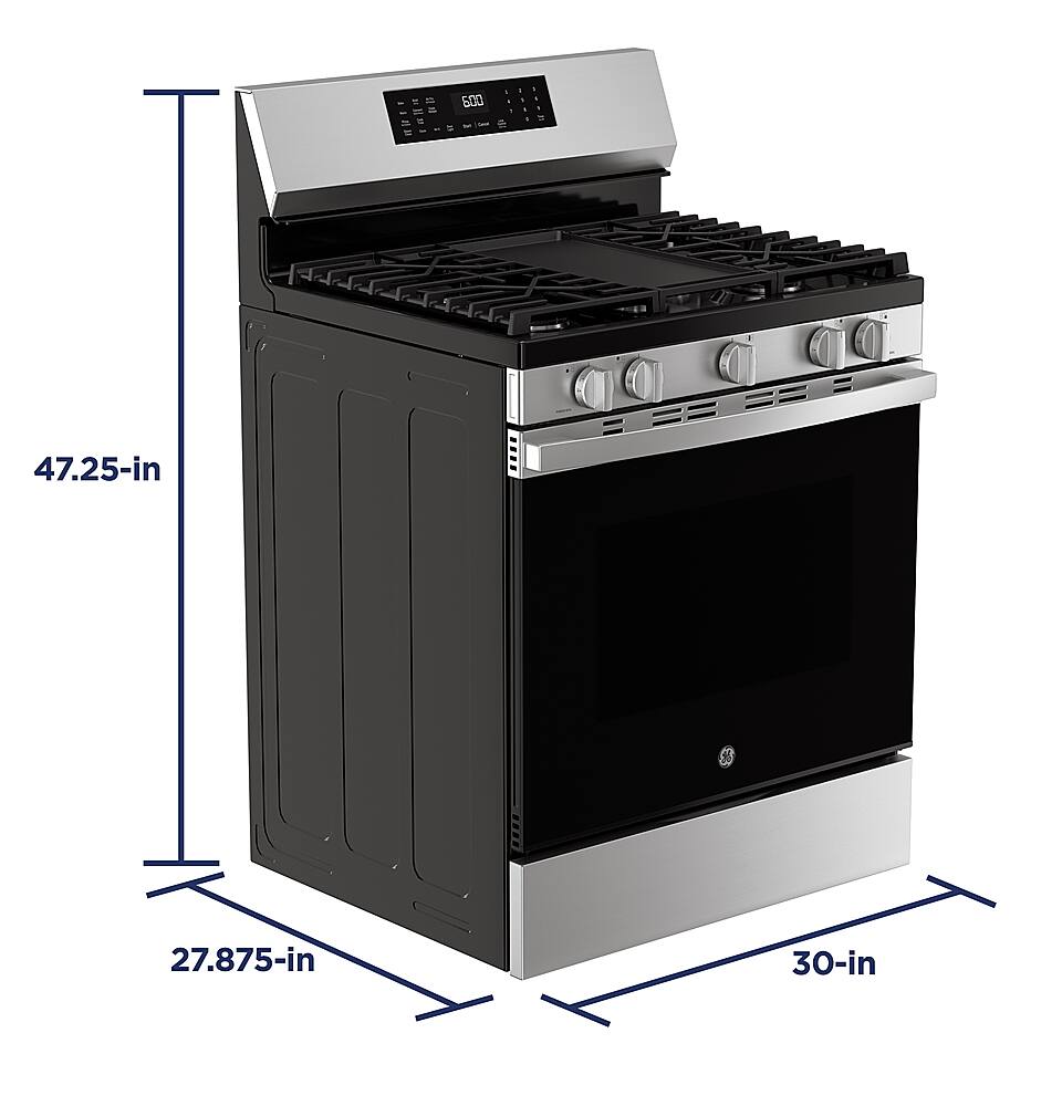 Alt View 18. GE - 5.3 Cu. Ft. Freestanding Gas Convection Range with Steam Cleaning and EasyWash Oven Tray - Stainless Steel.