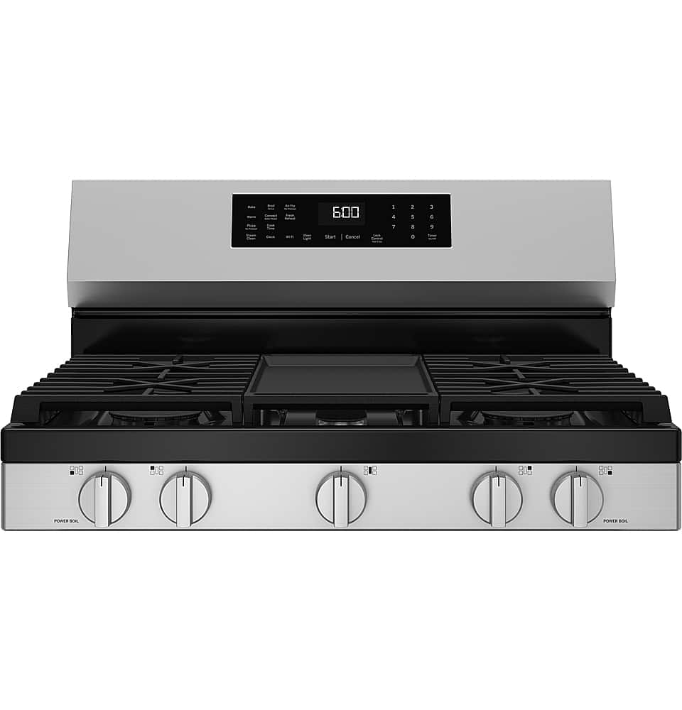 Alt View 17. GE - 5.3 Cu. Ft. Freestanding Gas Convection Range with Steam Cleaning and EasyWash Oven Tray - Stainless Steel.