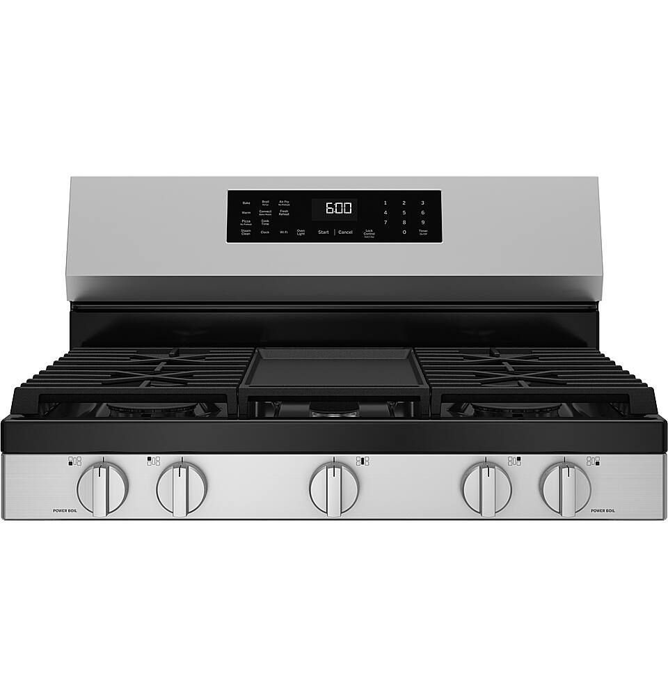 Alt View 17. GE - 5.3 Cu. Ft. Freestanding Gas Convection Range with Steam Cleaning and EasyWash Oven Tray - Stainless Steel.