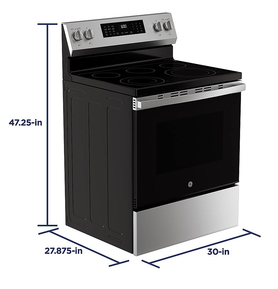 Alt View 18. GE - 5.3 Cu. Ft. Freestanding Electric Convection Range with Steam Cleaning and EasyWash Tray - Stainless Steel.