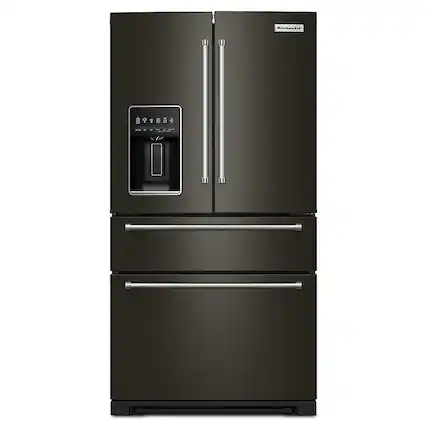 Front. KitchenAid - 26 cu. ft. French Door Refrigerator with Ice and Water Dispenser - Black Stainless Finish.