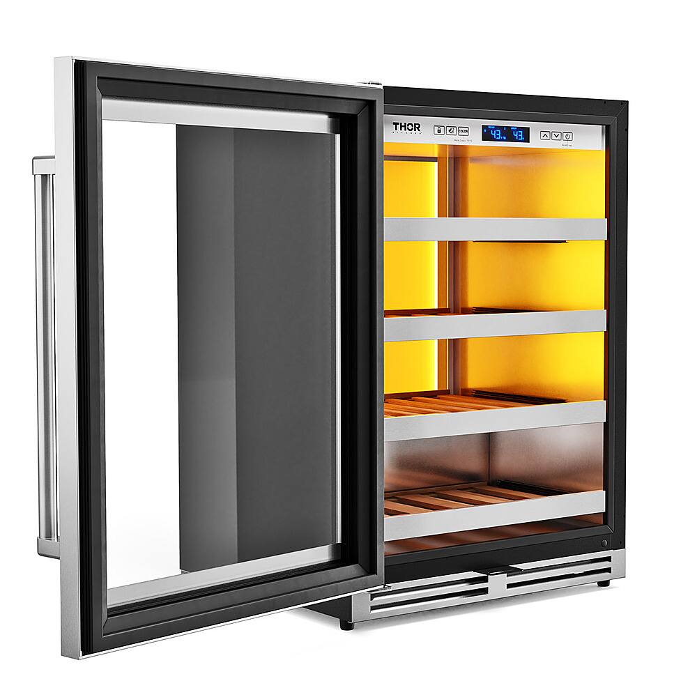 Left. Thor Kitchen - 45 Bottle Built-In Single Zone Wine Cooler - Stainless Steel.