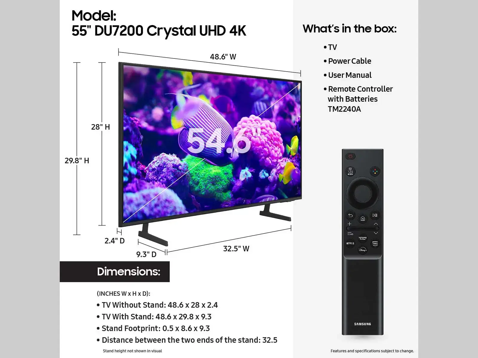 Samsung 55” Class DU7200 Series Crystal UHD 4K Smart Tizen TV (2024
