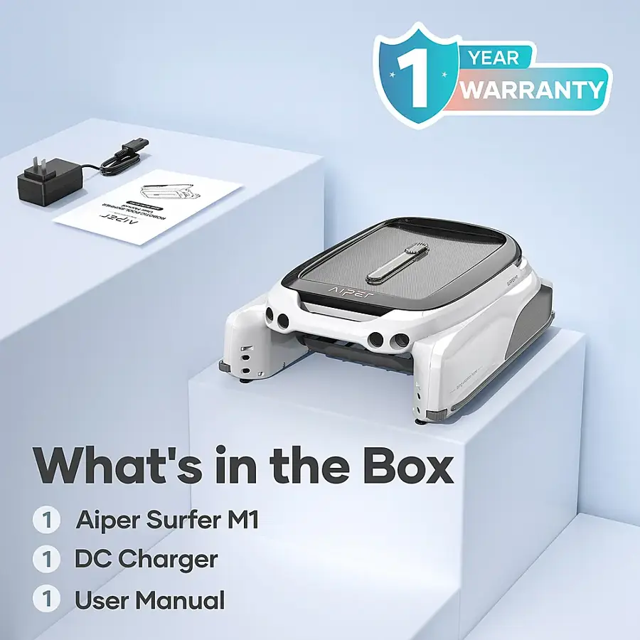 What's in the Box: 1 Aiper Surfer M1, 1 DC Charger, 1 User Manual