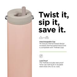 Twist it, sip it, save it. Interchangeable Cao TK Closure internal thread design increases thermal performance and is compatible with TxWide Caps. Leak Proof. The TKWide includes leak-proof Twist Cap with built-in reusable steel straw (fits 32 oz size).