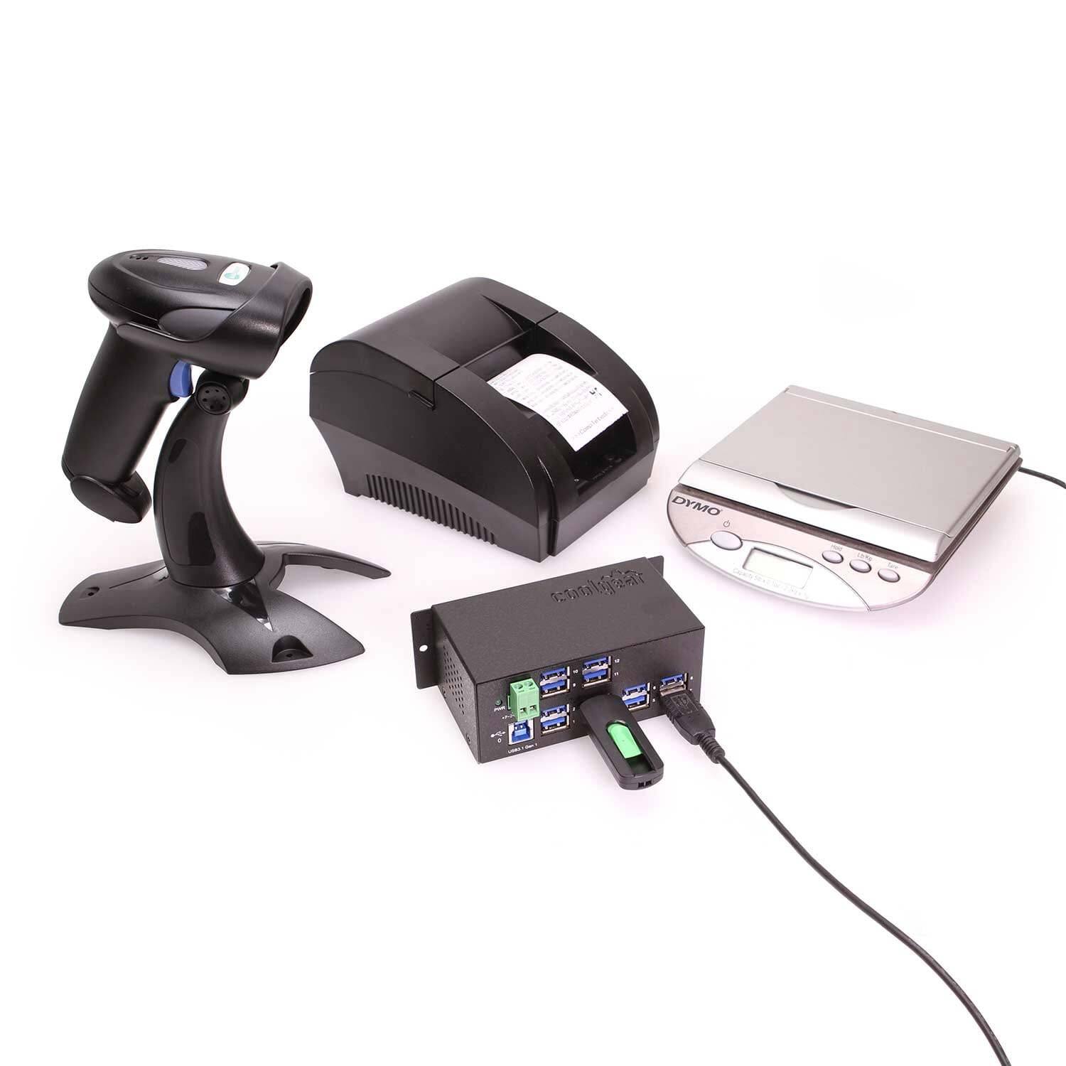 Alt View 3. Coolgear - 12-Port USB Hub - Compact Design - USB Type-A - Screw Lock Compatible - 5Gbps - Ready to Mount on Surface or DIN Rail - Black.