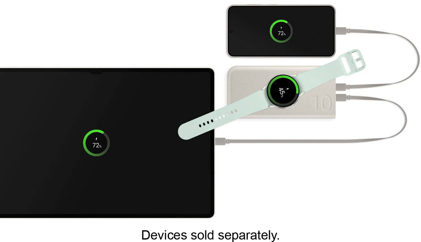The image features a laptop with a green light on the left side, and a mouse with a green light on the right side. The laptop is connected to a charger, and the mouse is also connected to a charger. The laptop and mouse are placed on a white surface, and there is a clock in the background. The clock shows the time as 10:45.