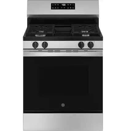 Front. GE - 5.3 Cu.Ft. Freestanding Gas Range with Self-Clean and Steam Cleaning Option and Built-In Wi-Fi - Stainless Steel/Black.
