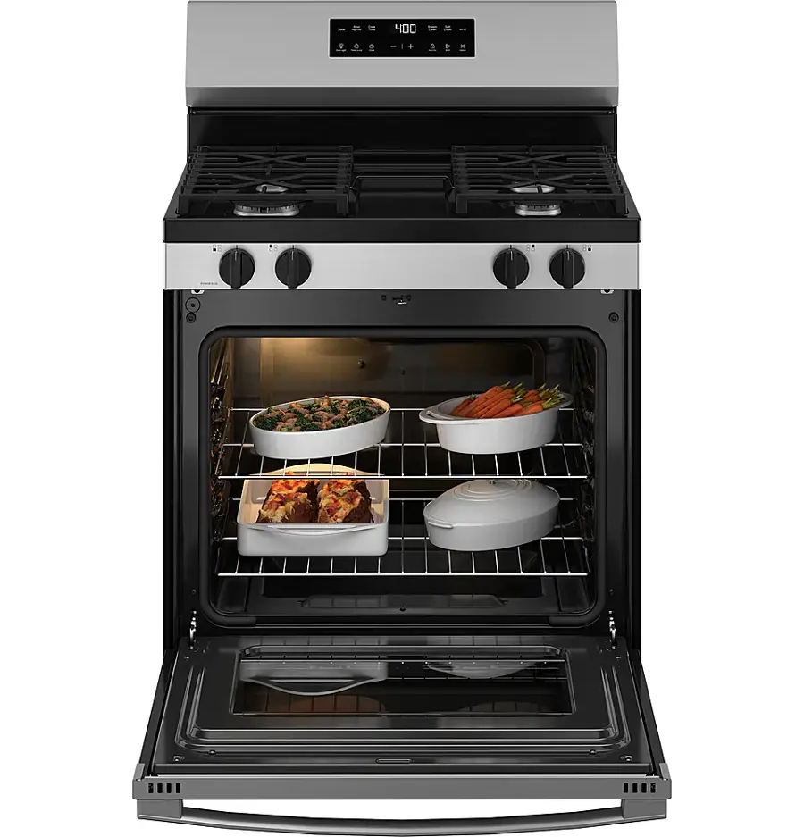 Alt View 15. GE - 5.3 Cu.Ft. Freestanding Gas Range with Self-Clean and Steam Cleaning Option and Built-In Wi-Fi - Stainless Steel/Black.
