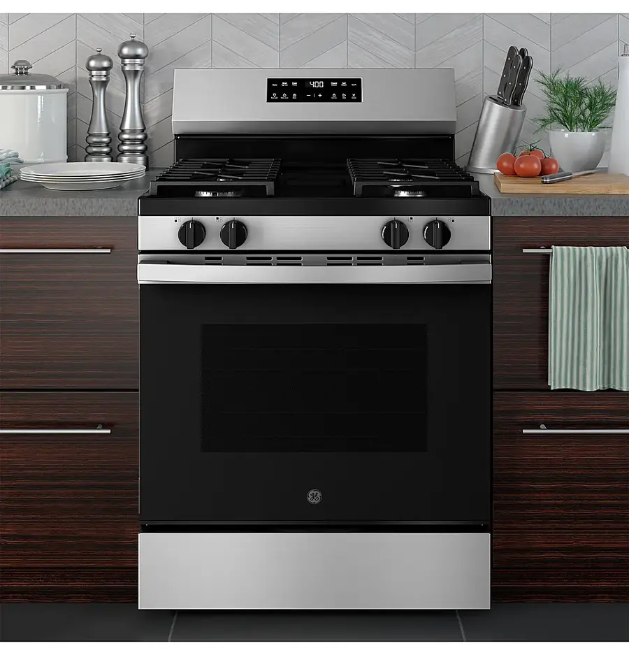 Alt View 24. GE - 5.3 Cu.Ft. Freestanding Gas Range with Self-Clean and Steam Cleaning Option and Built-In Wi-Fi - Stainless Steel/Black.