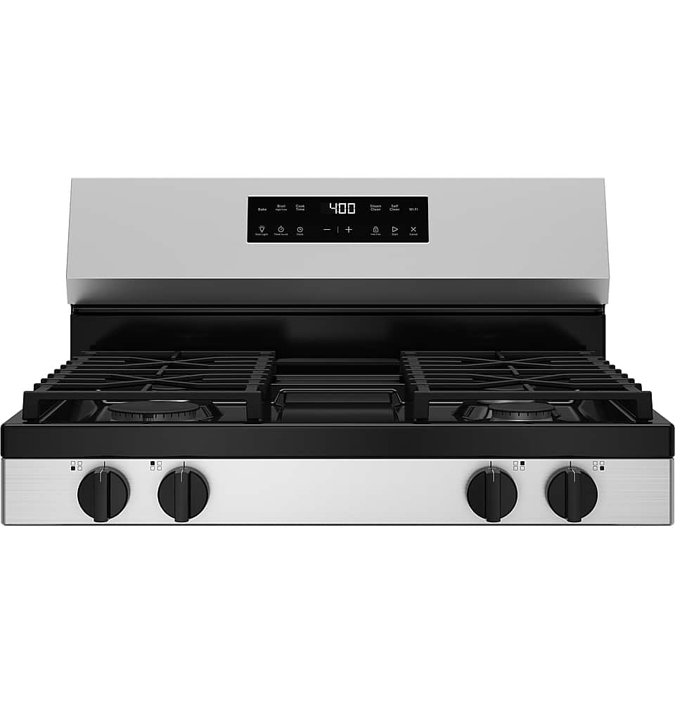 Alt View 2. GE - 5.3 Cu.Ft. Freestanding Gas Range with Self-Clean and Steam Cleaning Option and Built-In Wi-Fi - Stainless Steel/Black.