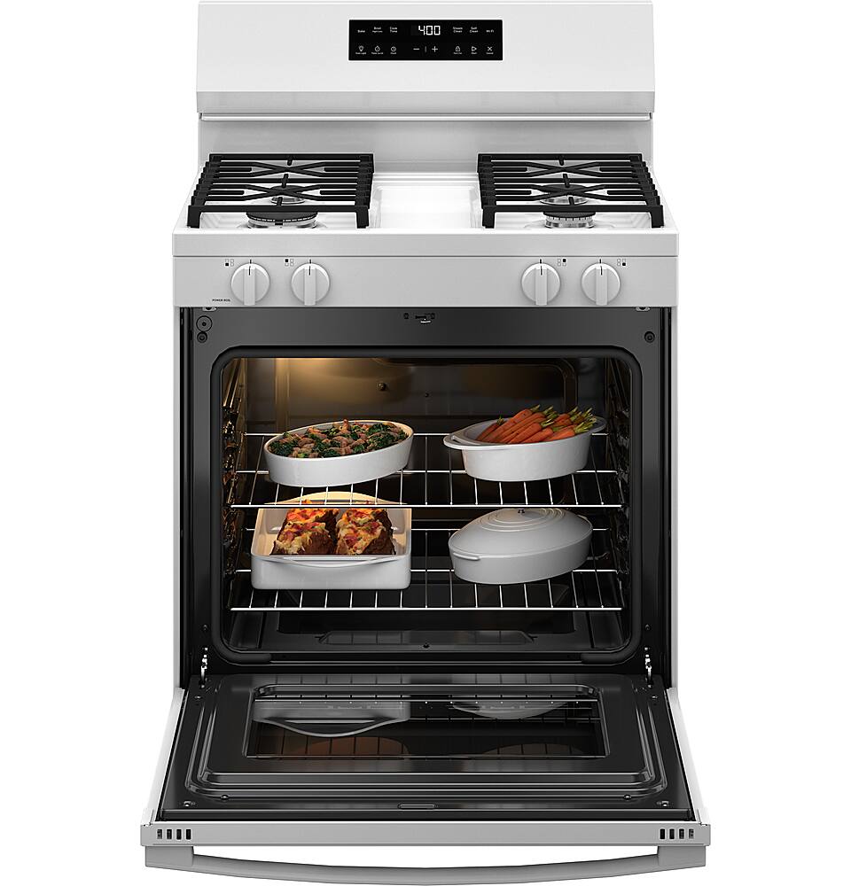 Alt View 14. GE - 5.3 Cu.Ft. Freestanding Gas Range with Self-Clean and Steam Cleaning Option and Built-In Wi-Fi - White.