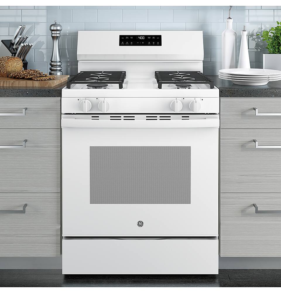 Alt View 23. GE - 5.3 Cu.Ft. Freestanding Gas Range with Self-Clean and Steam Cleaning Option and Built-In Wi-Fi - White.