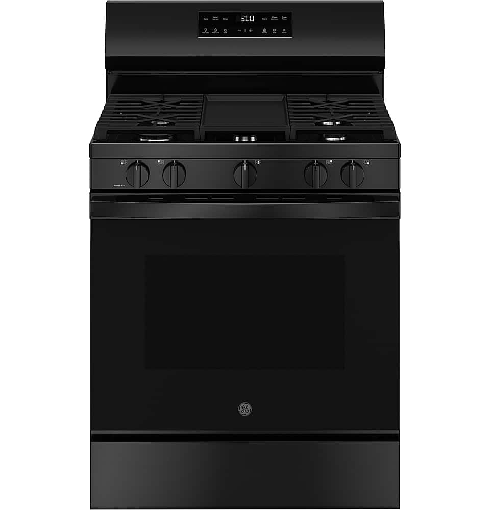 GE - 5.3 Cu. Ft. Freestanding Gas Range with Self-Clean and Steam Cleaning Option and Crisp Mode - Black - Front_Zoom