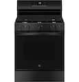 GE - 30 in. Wide 5 Burners 5.3 Cu. Ft. Freestanding Gas Range with Self-Clean and Steam Cleaning Option and Crisp Mode - Black